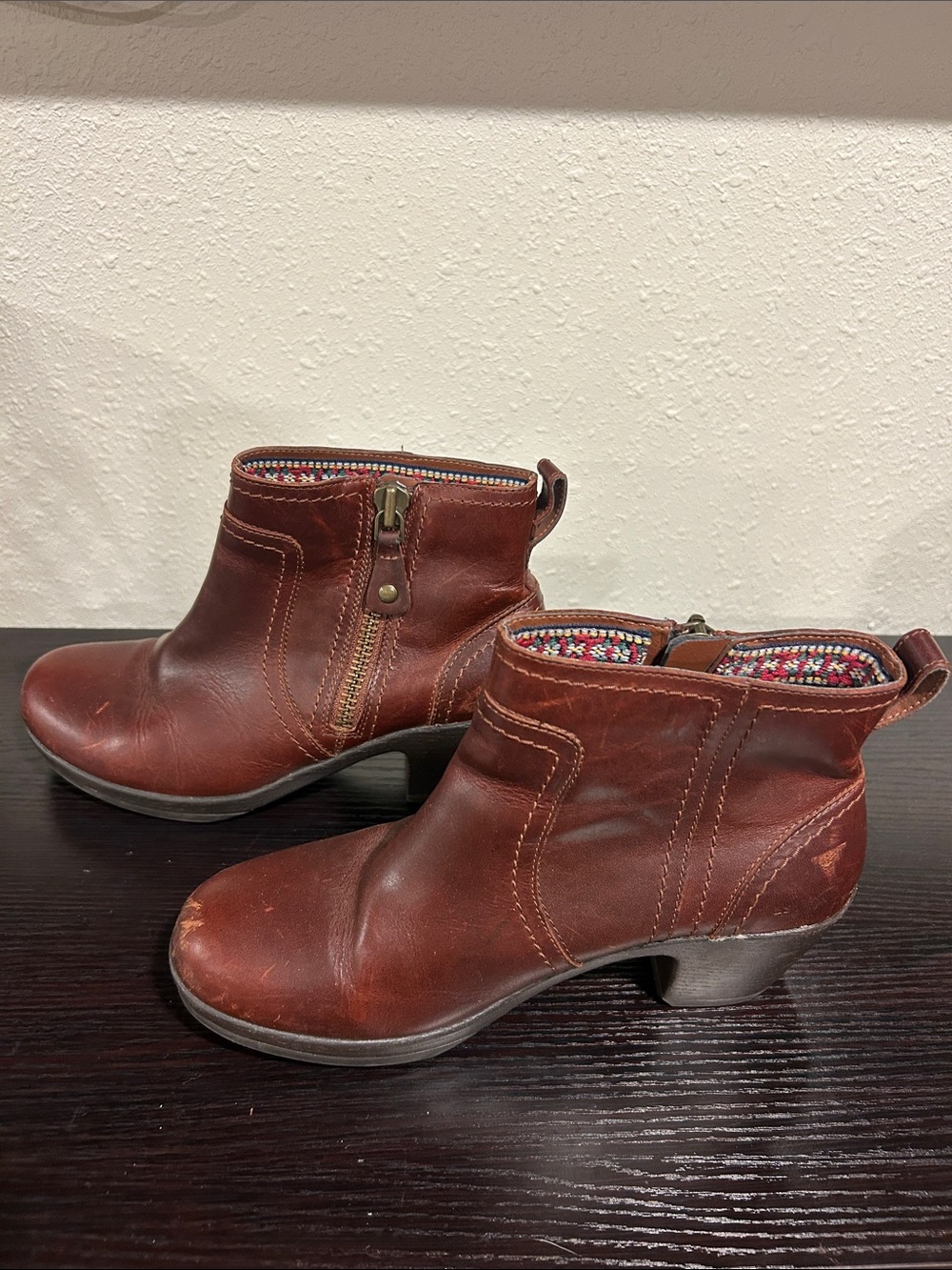 Cobb Hill Brown Leather Ankle Boots with Side Zip